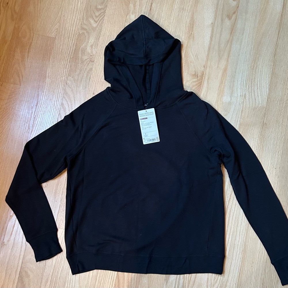 Athleta, NWT, Criss Cross Back Hoodie Sweatshirt, Black, Medium